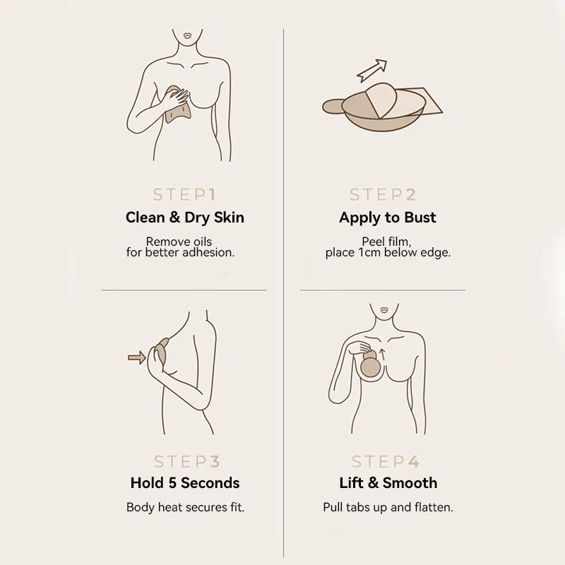 Varrat nélküli, push-up, mellnövelő, öntapadós mellbimbópajzsok nőknek