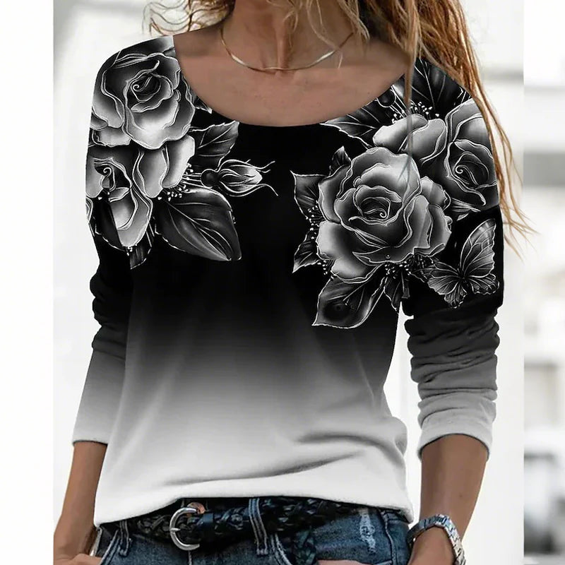 Moderna bluza s dugim rukavima i cvjetnim printom