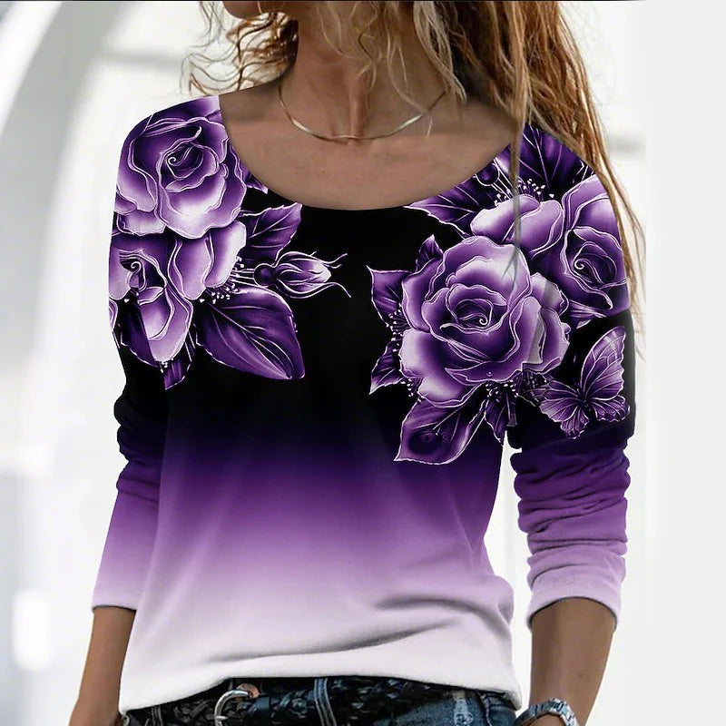 Moderna bluza s dugim rukavima i cvjetnim printom