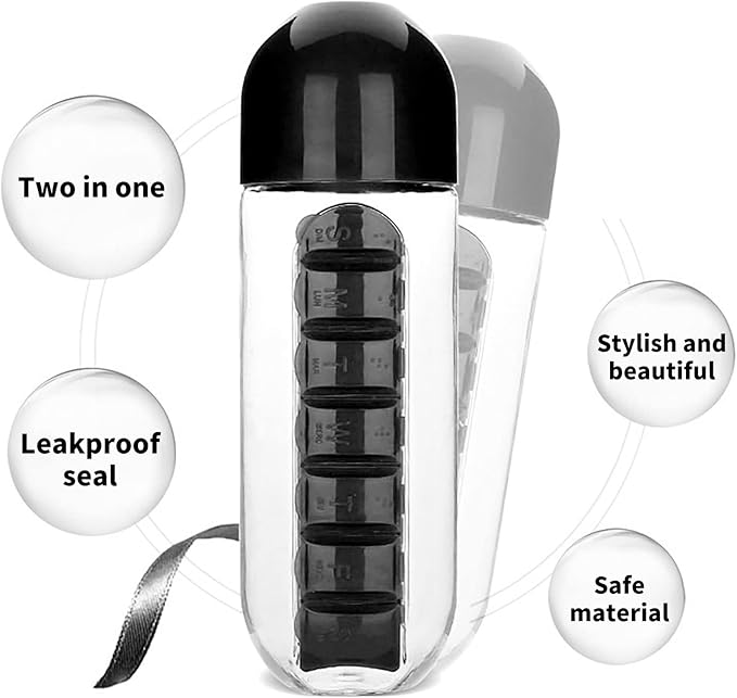 （🔥Kupi 1 dobi 1 gratis🔥）Boca za vodu dva u jednom, čaša za vodu, kutija za tablete za 7 dana, 7 rešetki, vanjska, prijenosna, višenamjenska