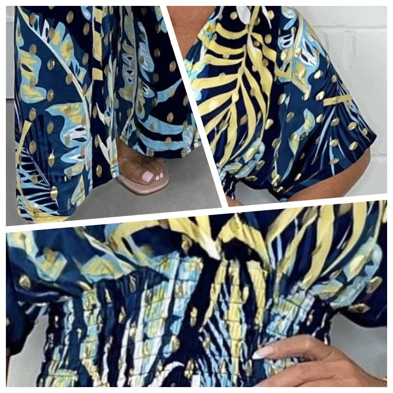 ?2025 primăvară și vară nou imprimare dimensiune mare elastic talie jumpsuit